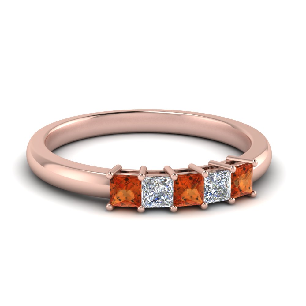 0.50-ct.-princess-cut-5-stone-anniversary-band-with-orange-sapphire-in-FD8008PRB 0.50CTGSAOR-NL-RG